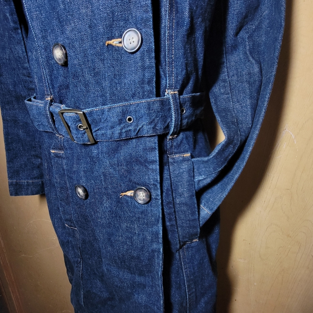 Old Navy Y2K Denim Trench Coat Duster Womens Small 2001 Jean Jacket - Picture 4 of 11